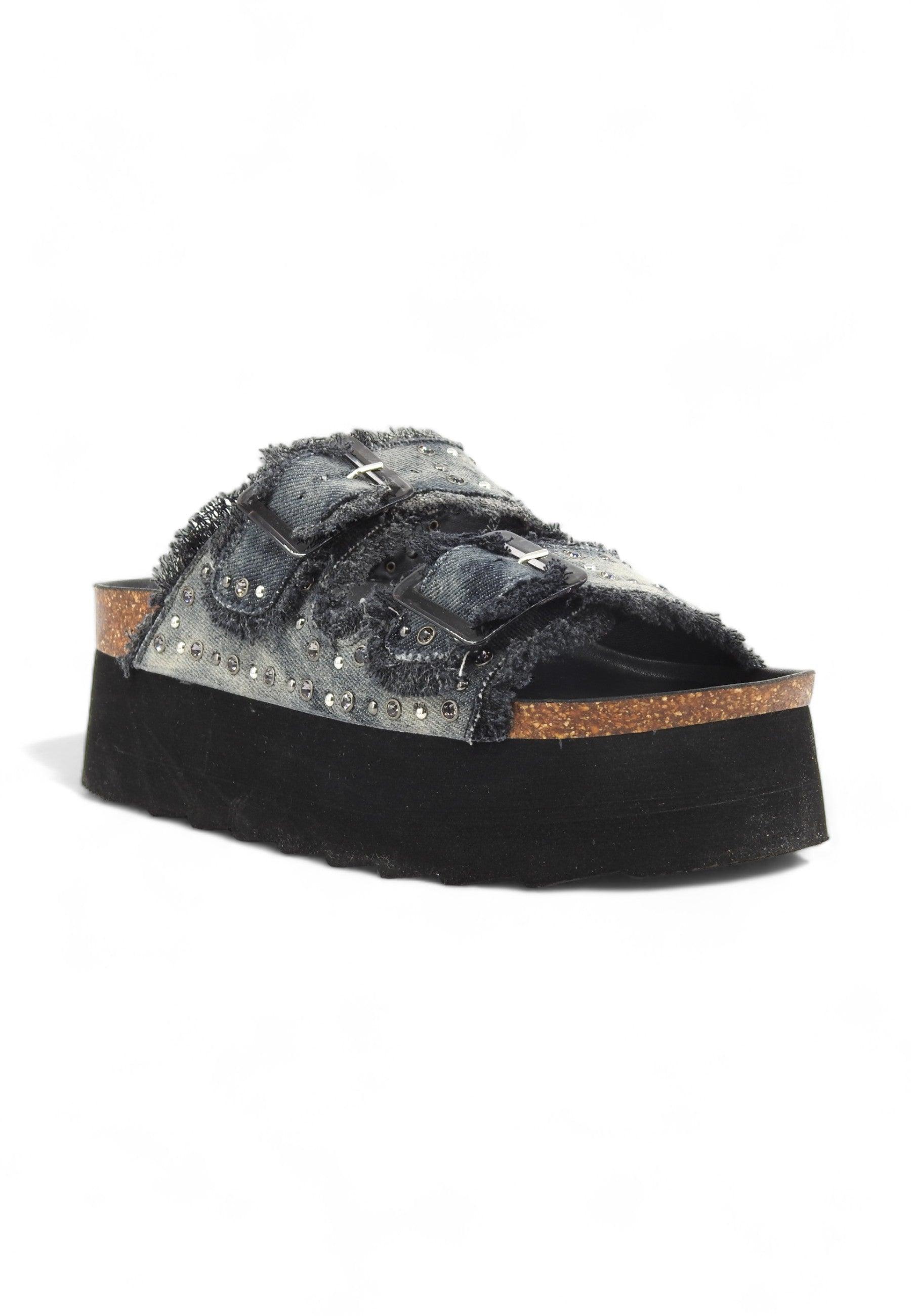 DENIM PLATFORM FABRIC #BLACK COLORS OF CALIFORNIA Shoes BES41