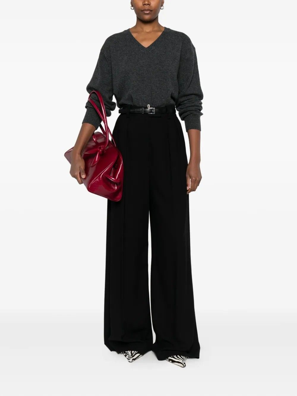 UNISEX CASHMERE V-NECK SWEATER #CHARCOAL GREY DUNST Sweater UDSW5C105CG