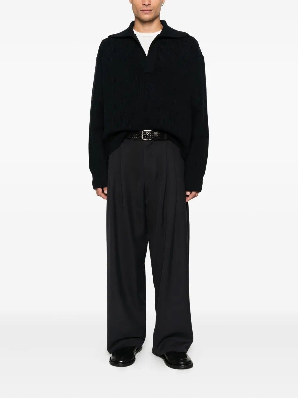 RIB POLO COLLAR JUMPER #DARK NAVY STUDIO NICHOLSON Jersey NASH SNM 1295