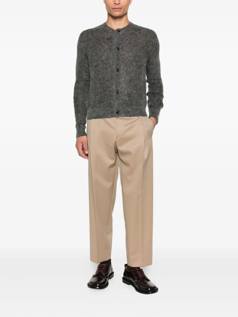 WOOL AND MOHAIR RIBBED MESH CARDIGAN #GREY TONYWACK Maglieria BE34KN18