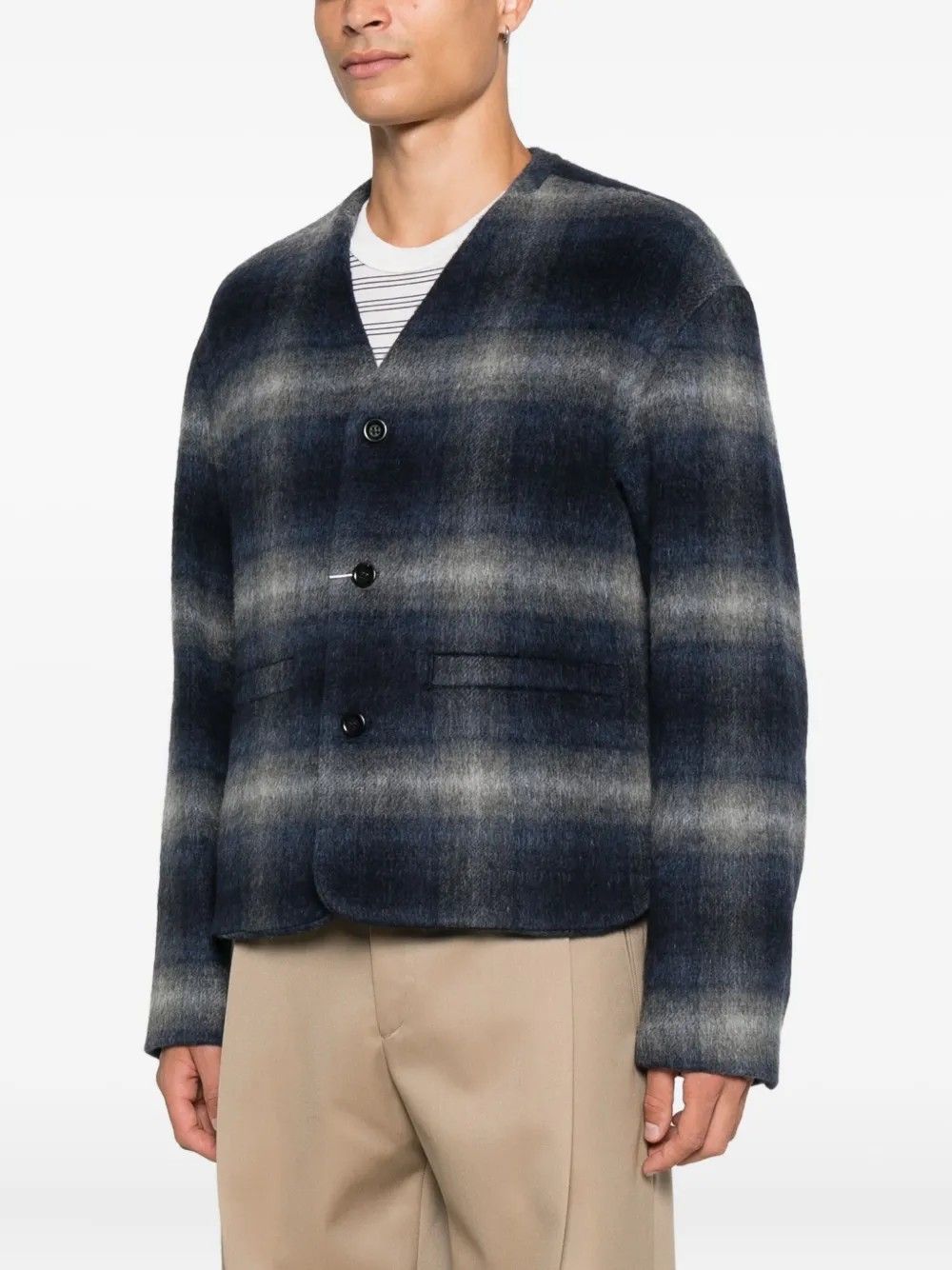 CHECKED MOHAIR BLOUSON #NAVY/GREY TONYWACK Outerwear BE34CJ77
