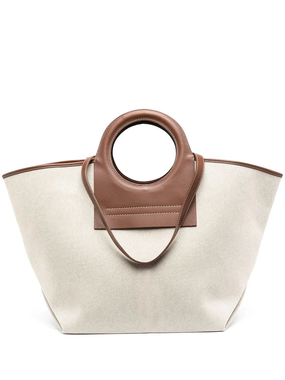 CANVAS TOTE BAG LEATHER STRAP #BEIGE/CHESTNUT HEREU Bags CALA S