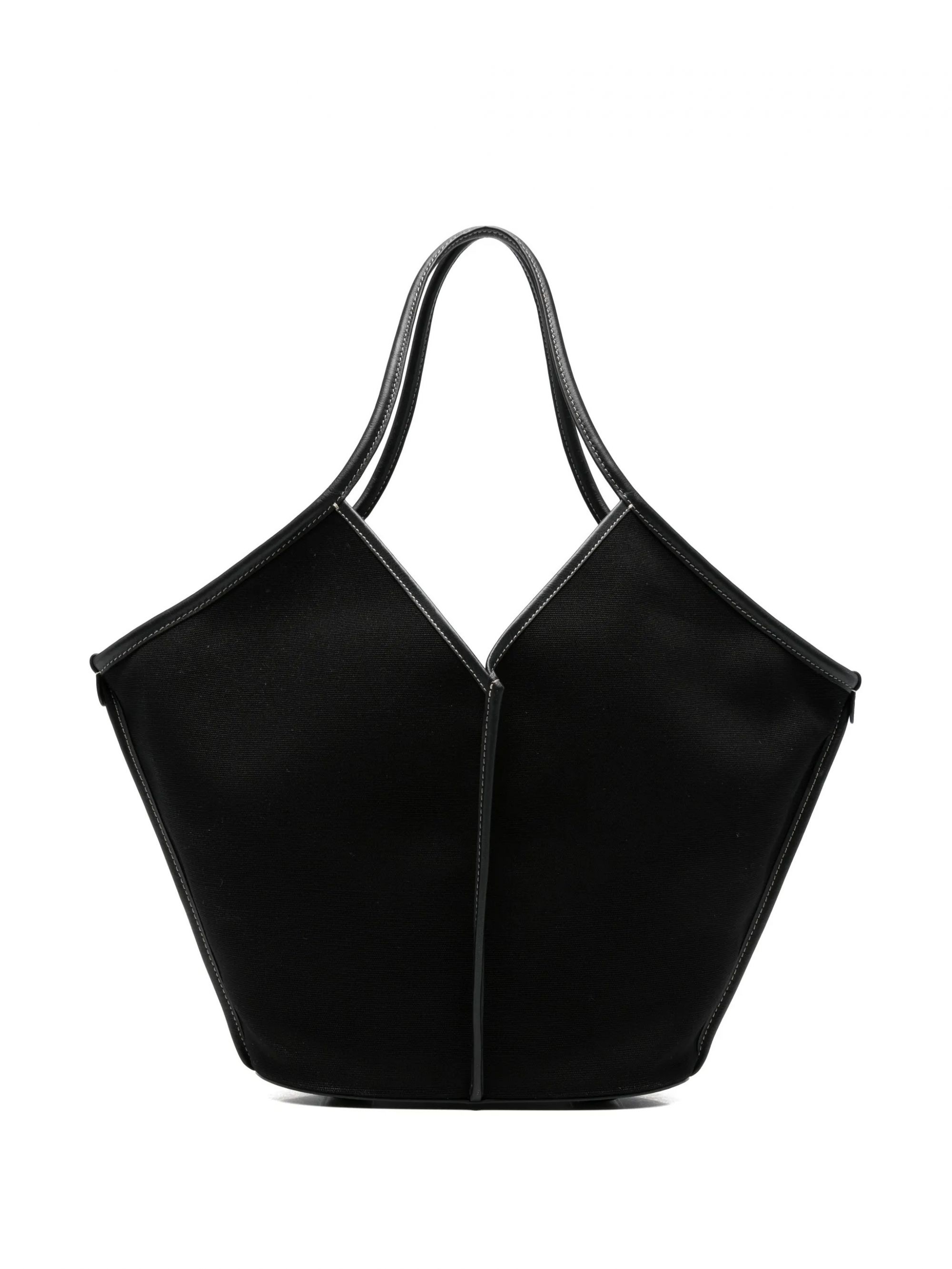 LEATHER TRIMMED CANVAS TOTE #BLACK HEREU Borse CALELLA