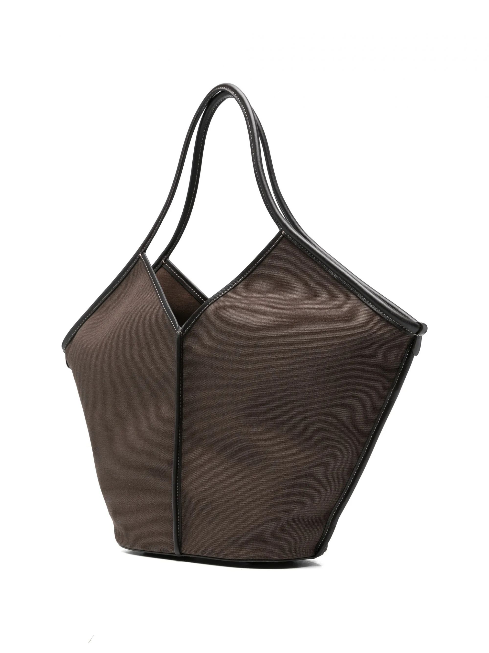 LEATHER TRIMMED CANVAS TOTE #DK BROWN HEREU Borse CALELLA