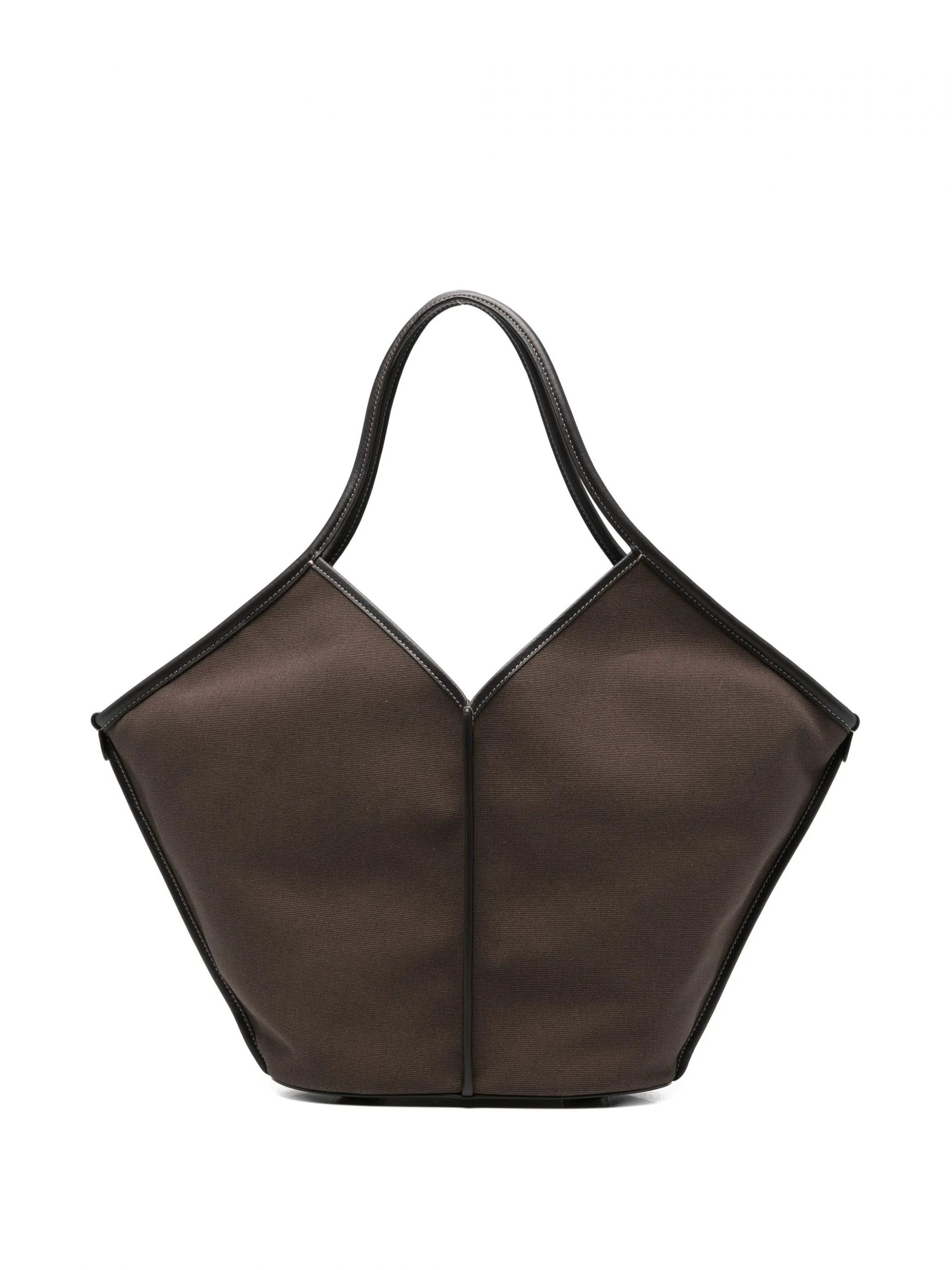 LEATHER TRIMMED CANVAS TOTE #DK BROWN HEREU Bags CALELLA