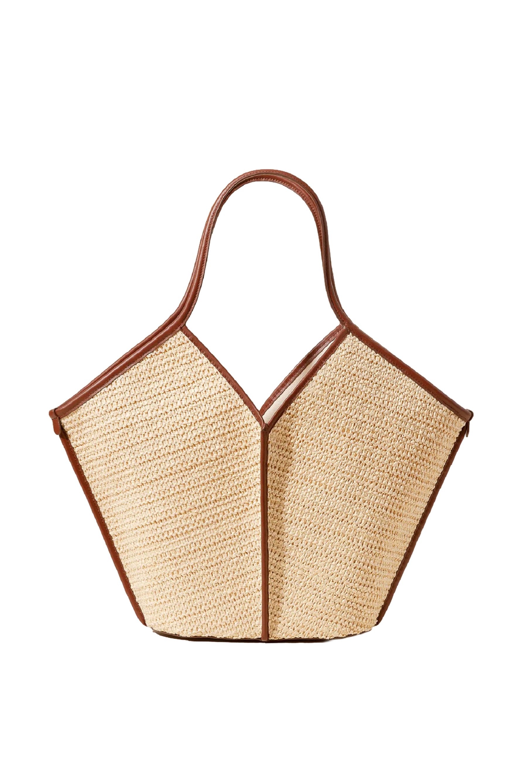 SOFT RAFFIA TOTE LEATHER TRIMS #NATURAL/CHESTNUT HEREU Bags CASORAWBS26.003.5CH