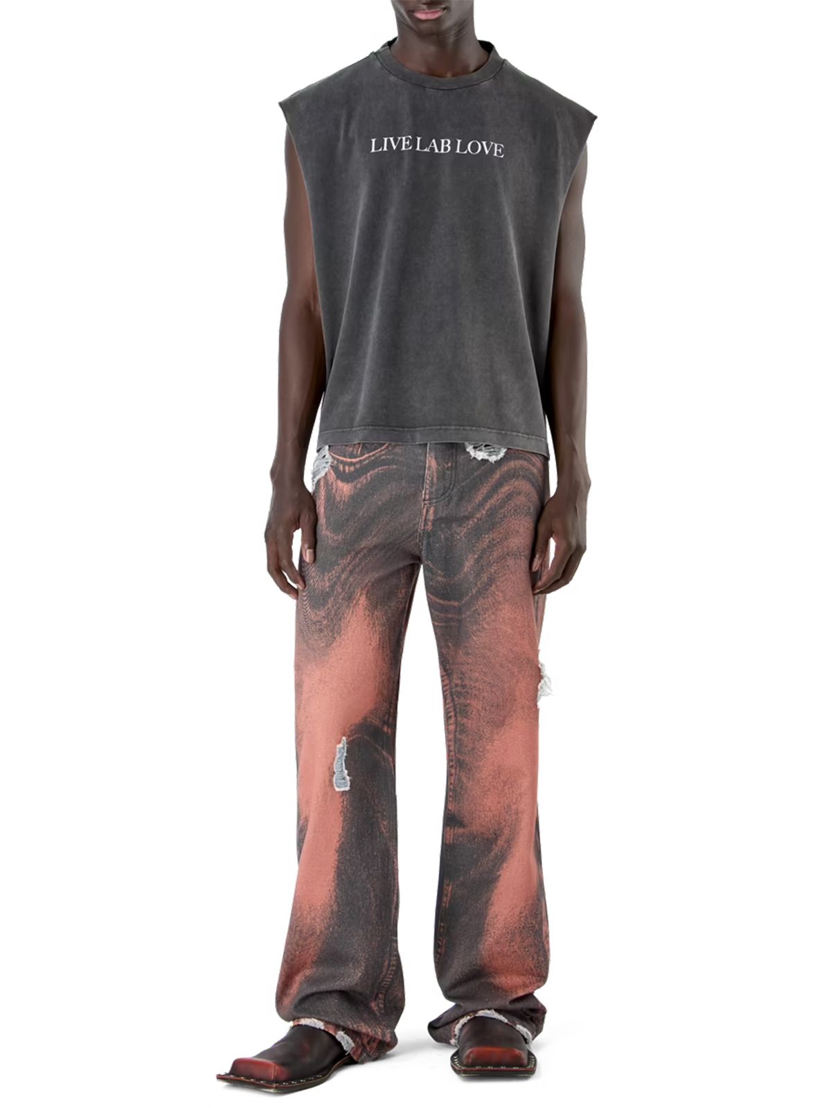 DISTORTED DISTRESSED JEANS #BURN.ORANGE-BLACK CAMPER LAB Jeans AU00064 002
