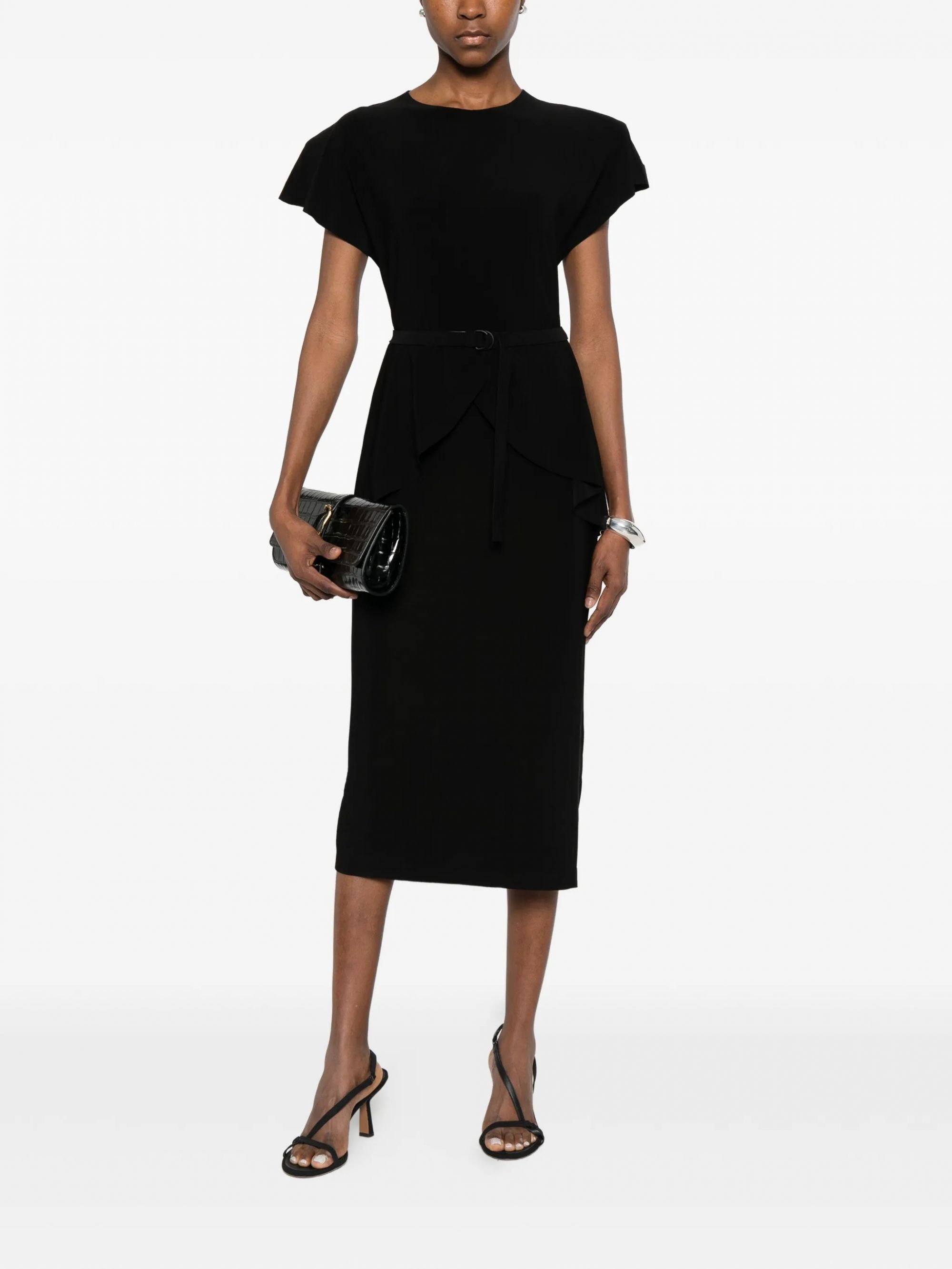 CAP SLEEVE SHOULDER PAD PEPLUM DRESS TO MIDCALF #BLACK NORMA KAMALI Vestiti KK4253PLS39001