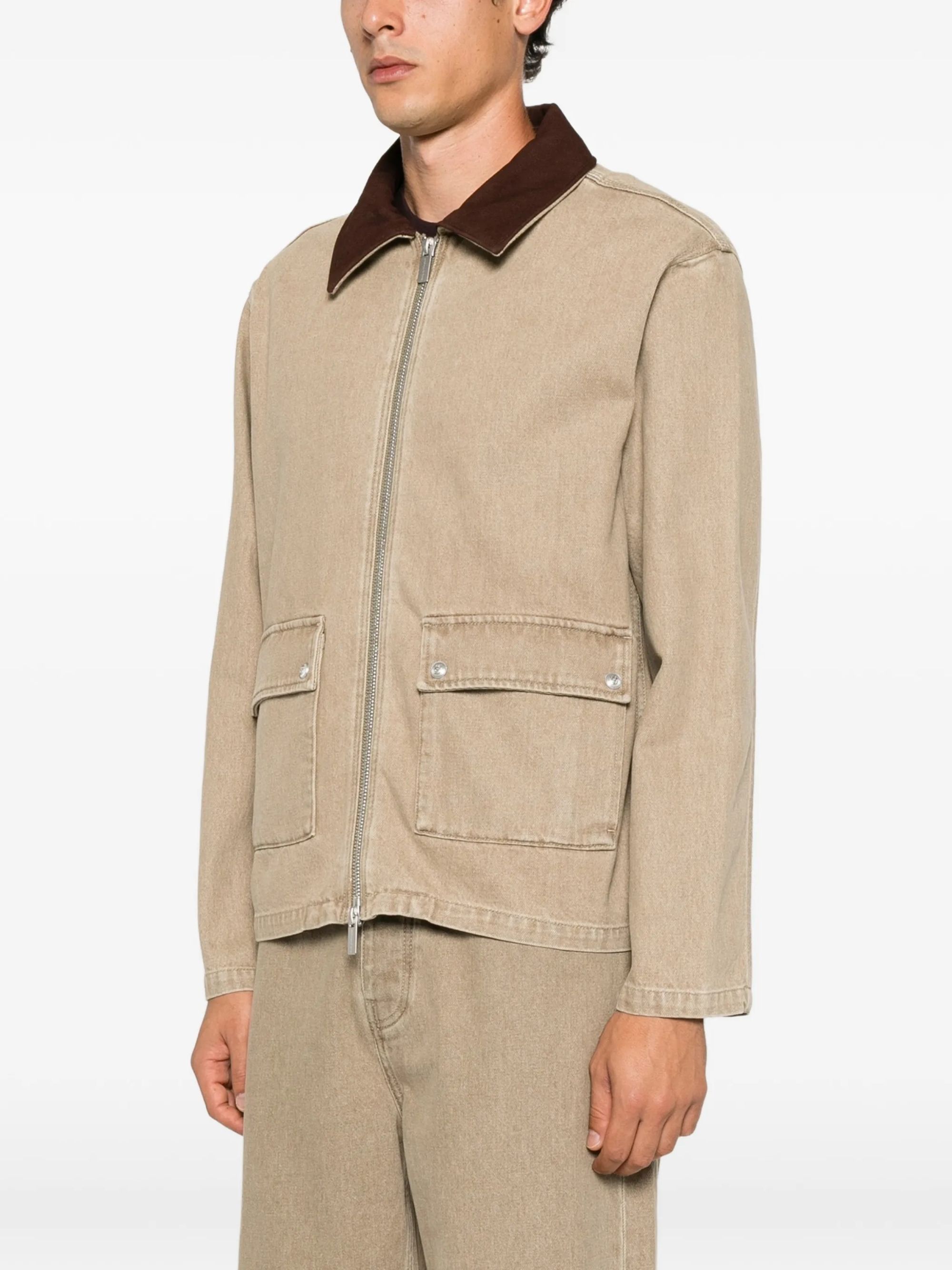 WASHED ZIPPED DENIM JACKET #KAKI DROLE DE MONSIEUR Outerwear L JT258 CO307 KK