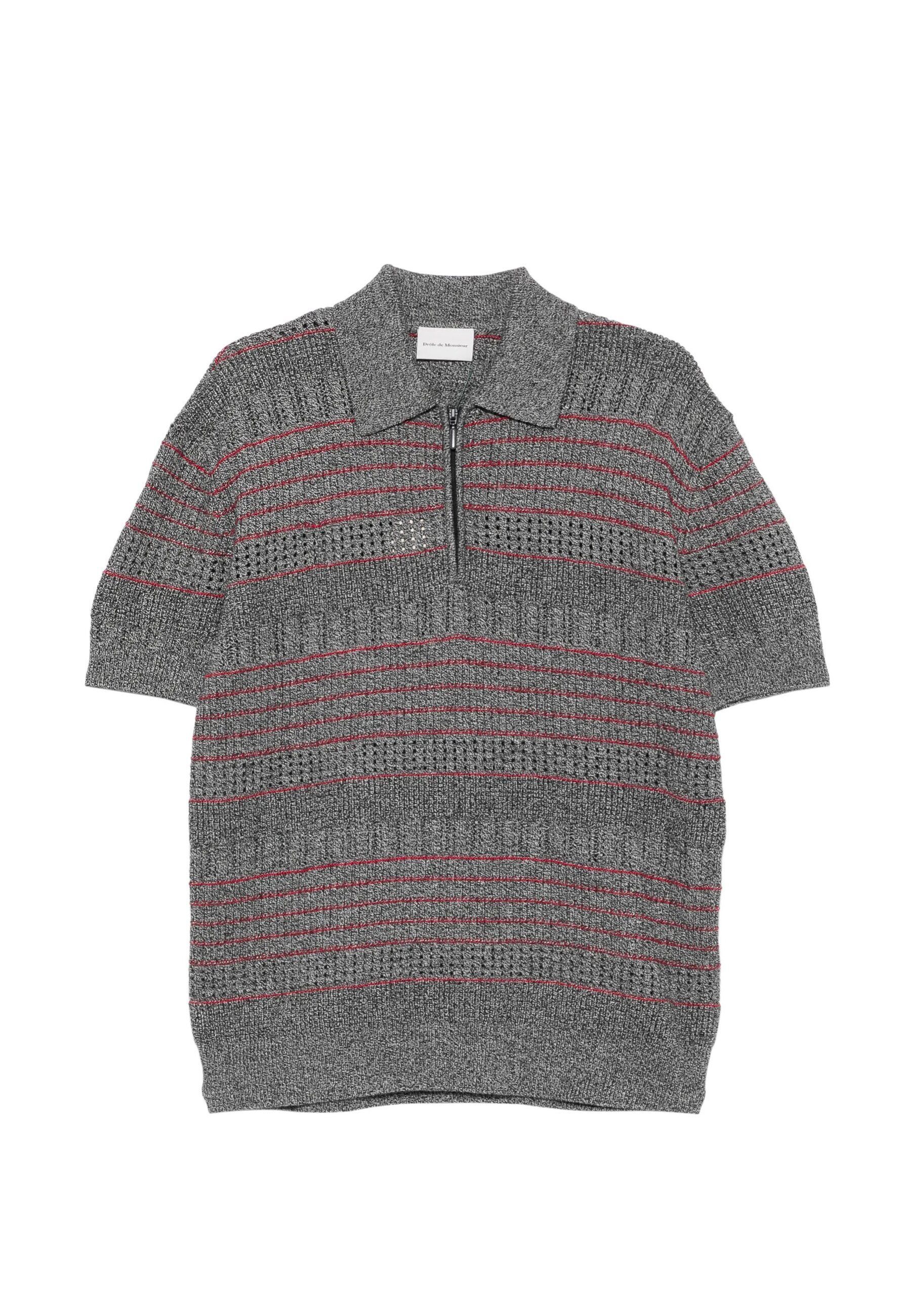 OPENWORK ZIPPED SHORT SLEEVE KNIT POLO #GREY DROLE DE MONSIEUR Jersey L PO230 WO023 GY