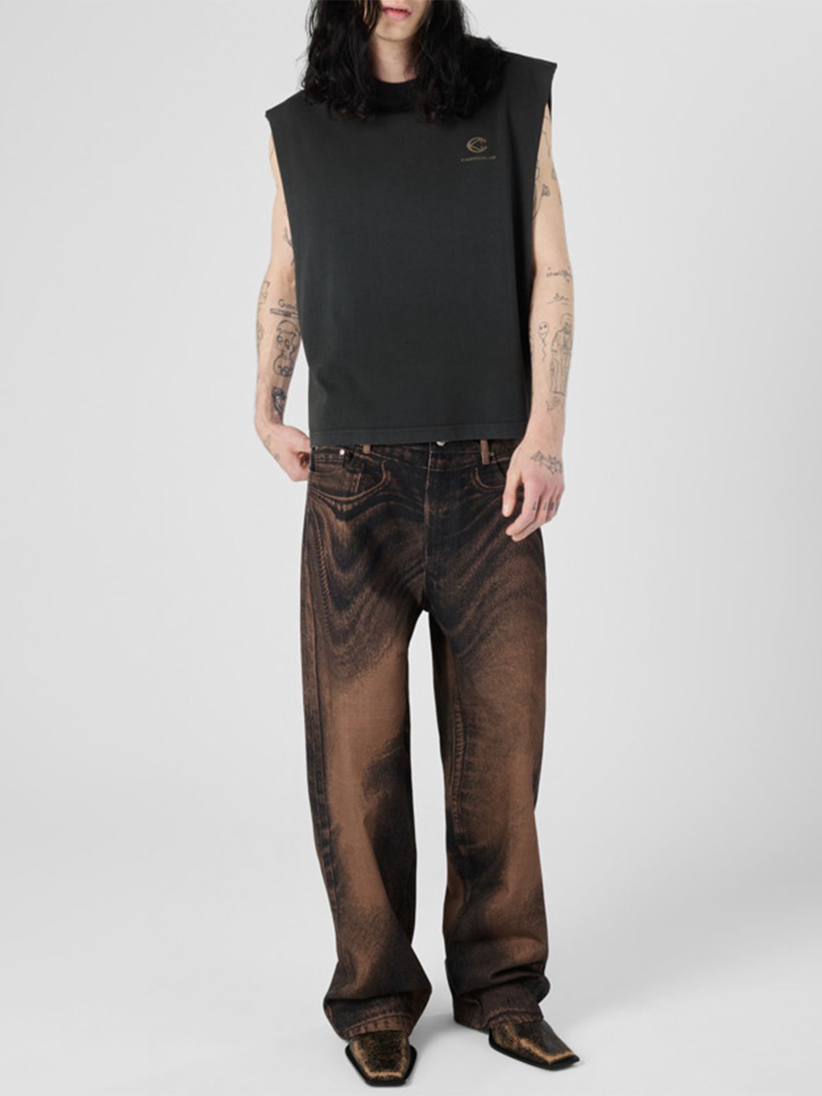 DISTORTED PRINT LOOSE JEANS BROWN-BLACK #002 CAMPER LAB Pantaloni AU00106 002