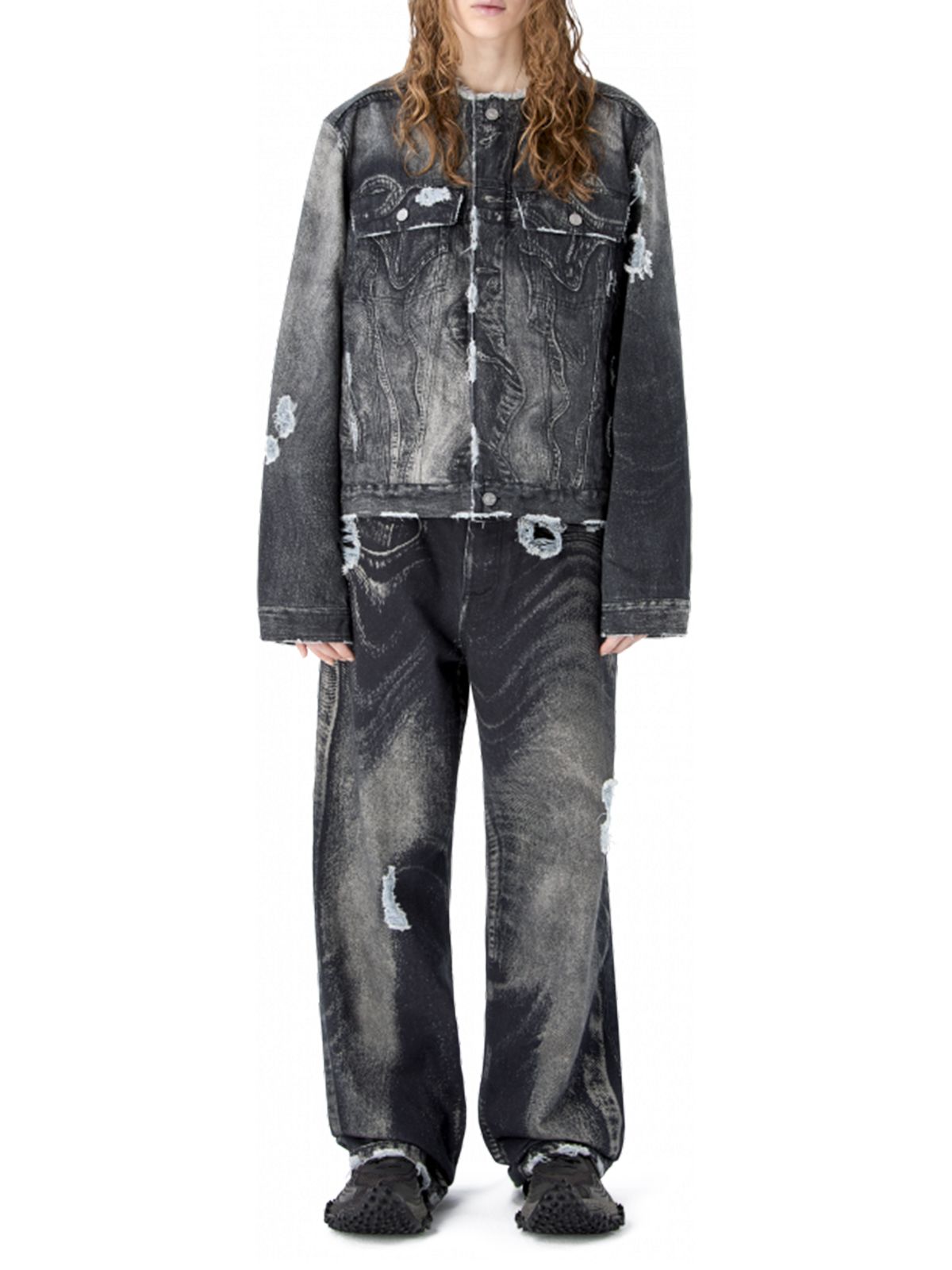 DISTORTED PRINT LOOSE JEANS BLACK-GREY #001 CAMPER LAB Pantaloni AU00106 001
