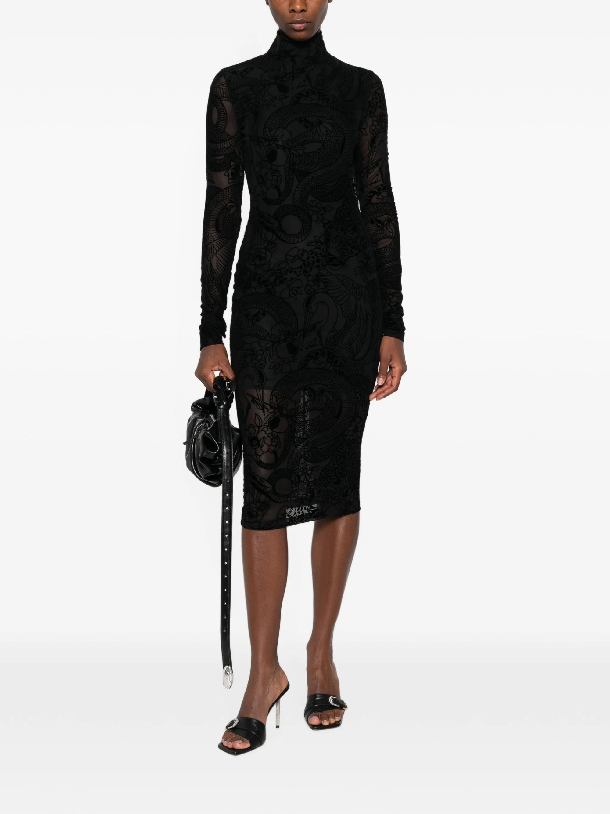 DRESS TULLE FLOCK HERON BLACK #899 JUST CAVALLI Vestiti 81PAO909 JS569