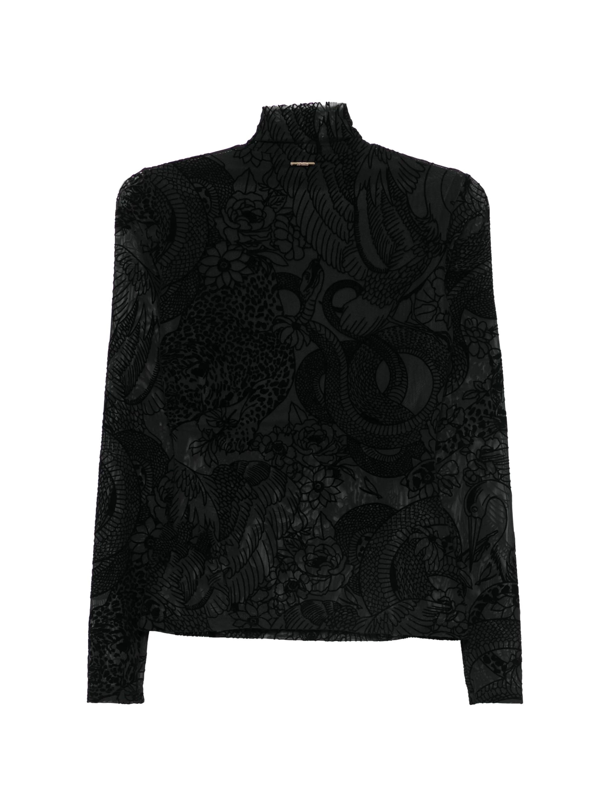 SLIM HIGH NECK T-SHIRT TULLE FLOCK HERON BLACK #899 JUST CAVALLI T-shirt 81PAH617 JS569